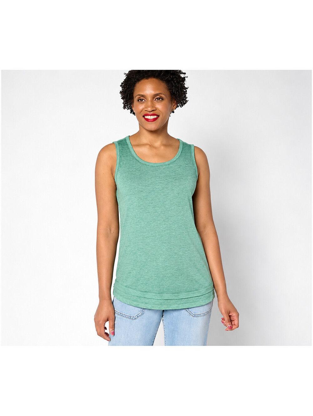 AnyBody Beach Wash Jersey and Rib Mixed Tank Top Light Spruce, Size Medium